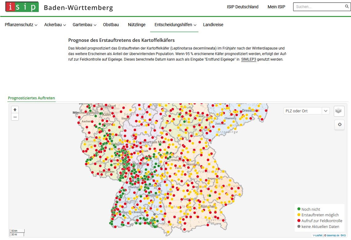 Prognose des Erstauftretens Screenshot der Prognosekarte