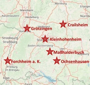Karte Versuchsstandorte Karte Versuchsstandorte - erstellt mit open street maps