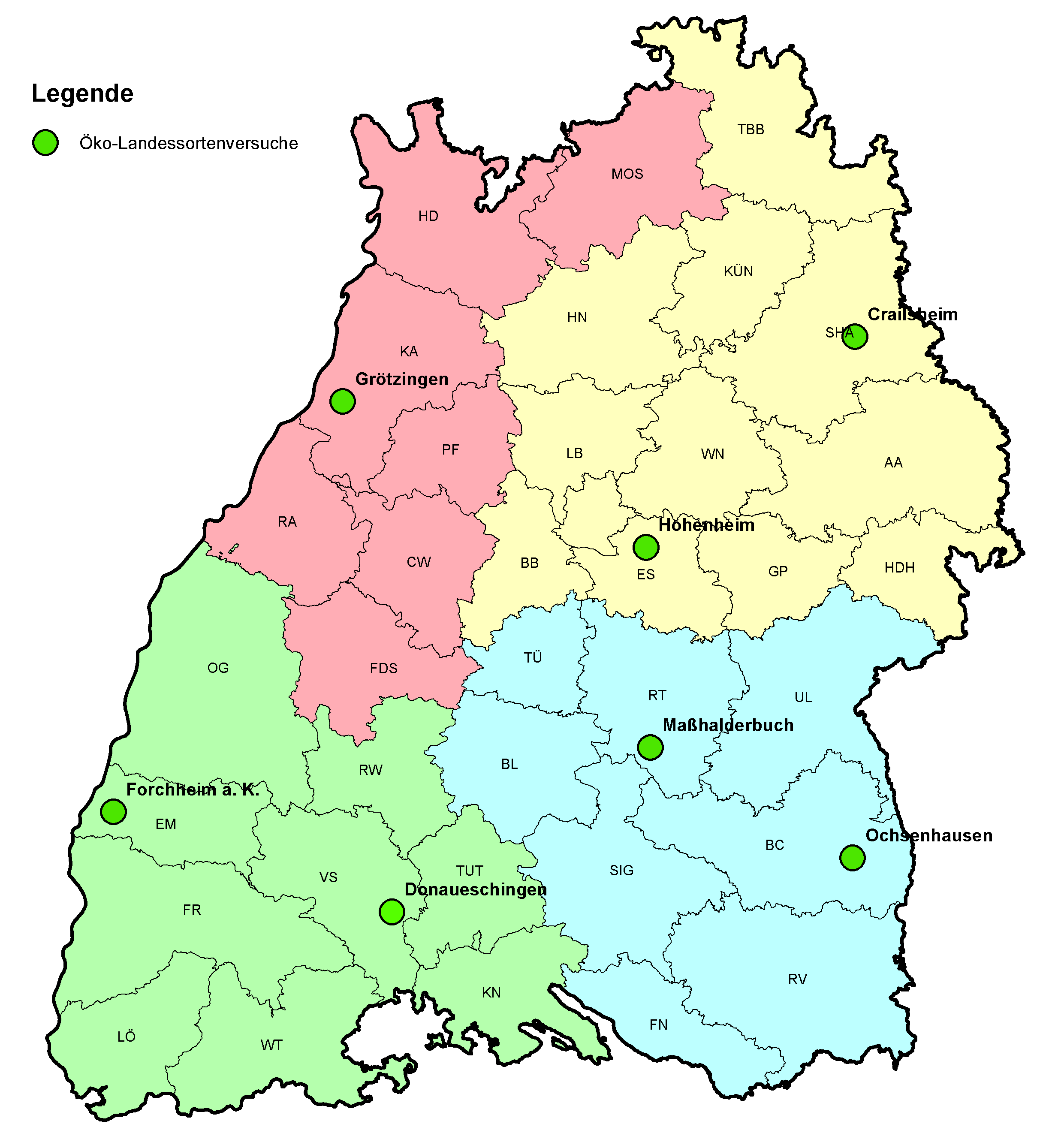 &Uuml;bersichtskarte mit den verschiedenen Versuchsstandorten