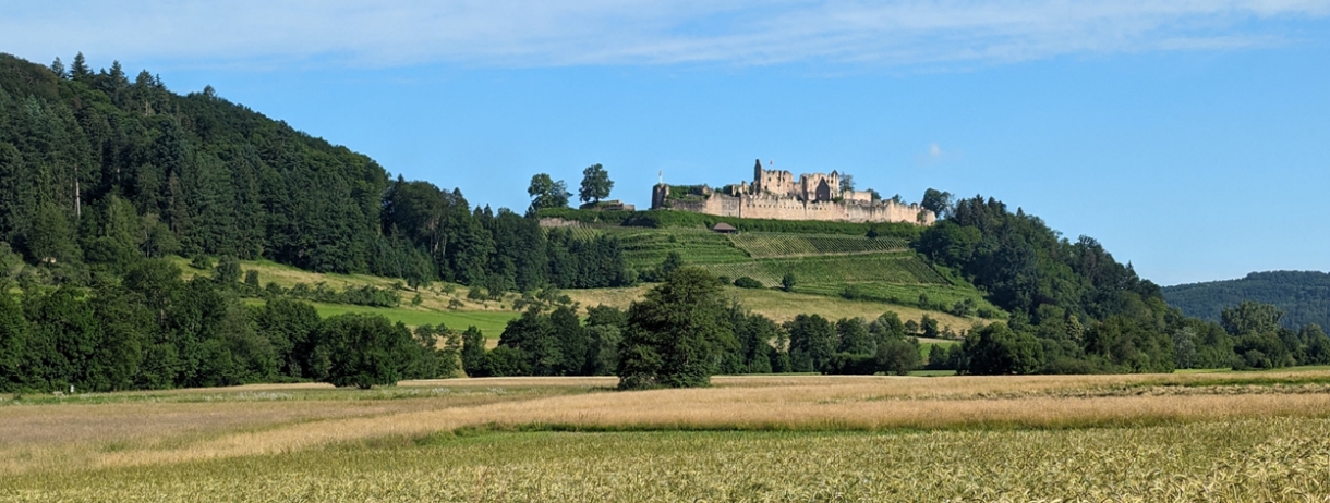 Burgruine Hochburg vor blauem Himmel 