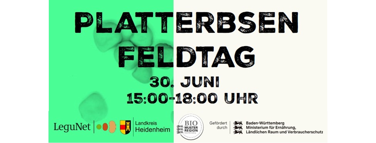 Einladung Platterbsenfeldtag 30. Juni 26; 15 bis 18 Uhr; Logos Förderer