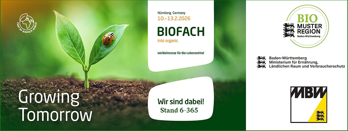 Einladungsflyer zur Biofach-Messe 2026-Stand 6-365 Baden-Württemberg 